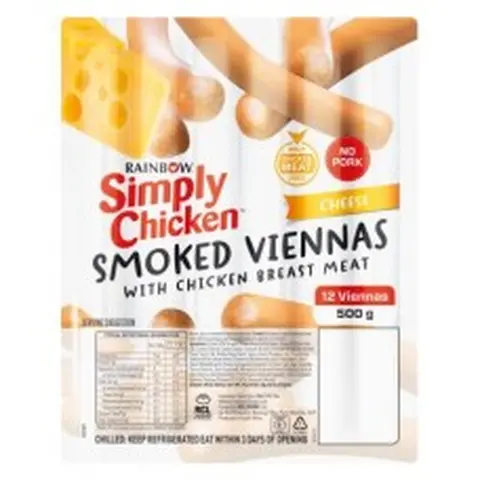Simply Chicken Smoked Viennas with Cheese 500g
